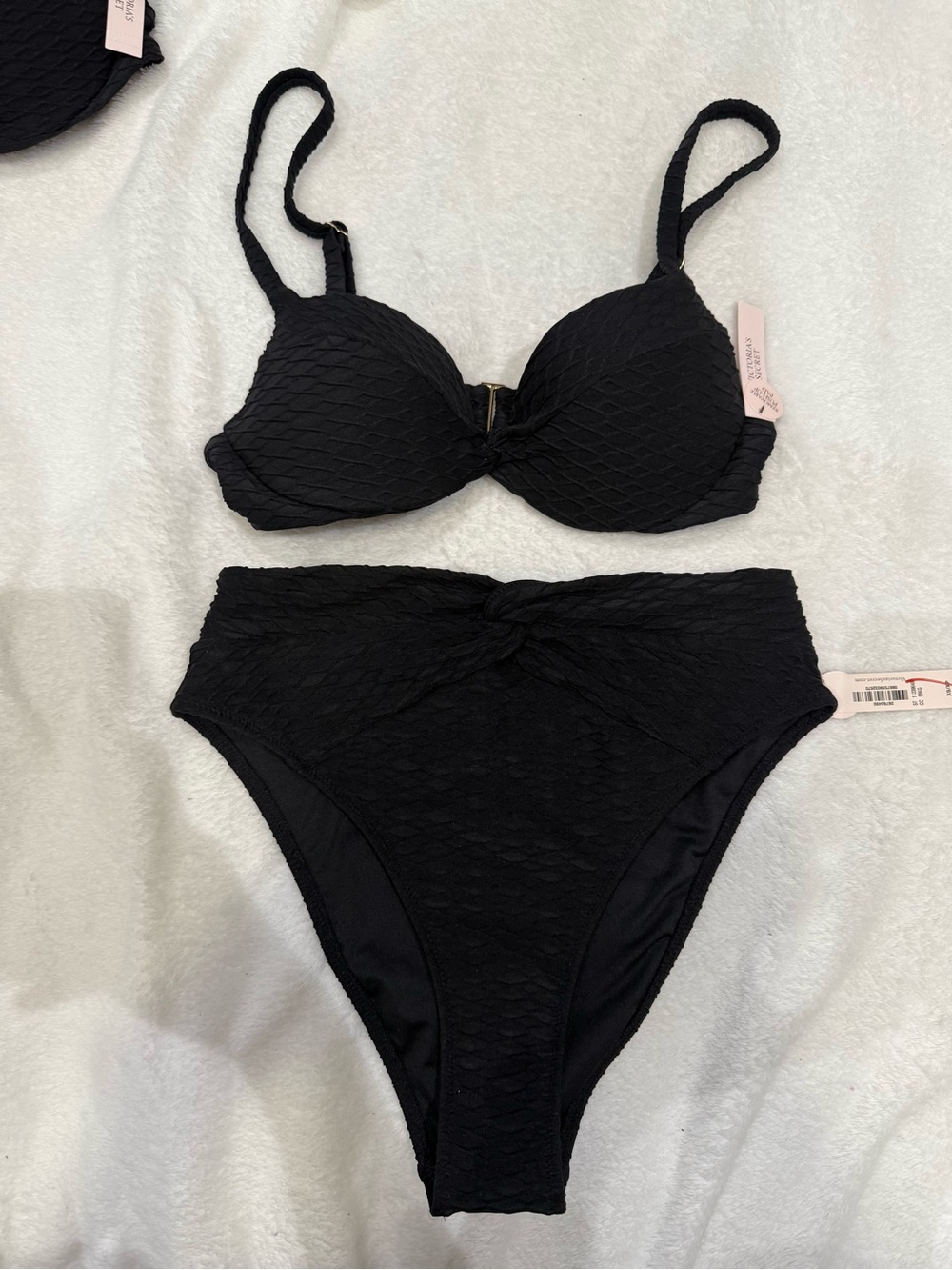 Victoria's Secret Black Textured Bikini Set32B/xs - Picture 1 of 8